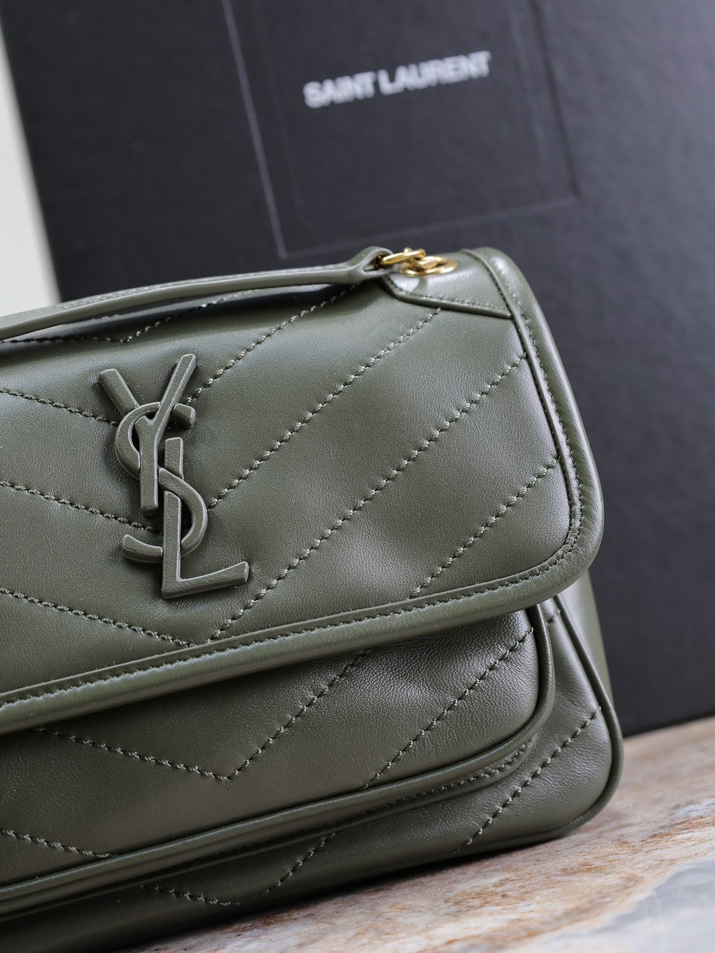 Saint Laurent Niki Baby 22 in Uniform Green Lambskin Gold Chain Bag