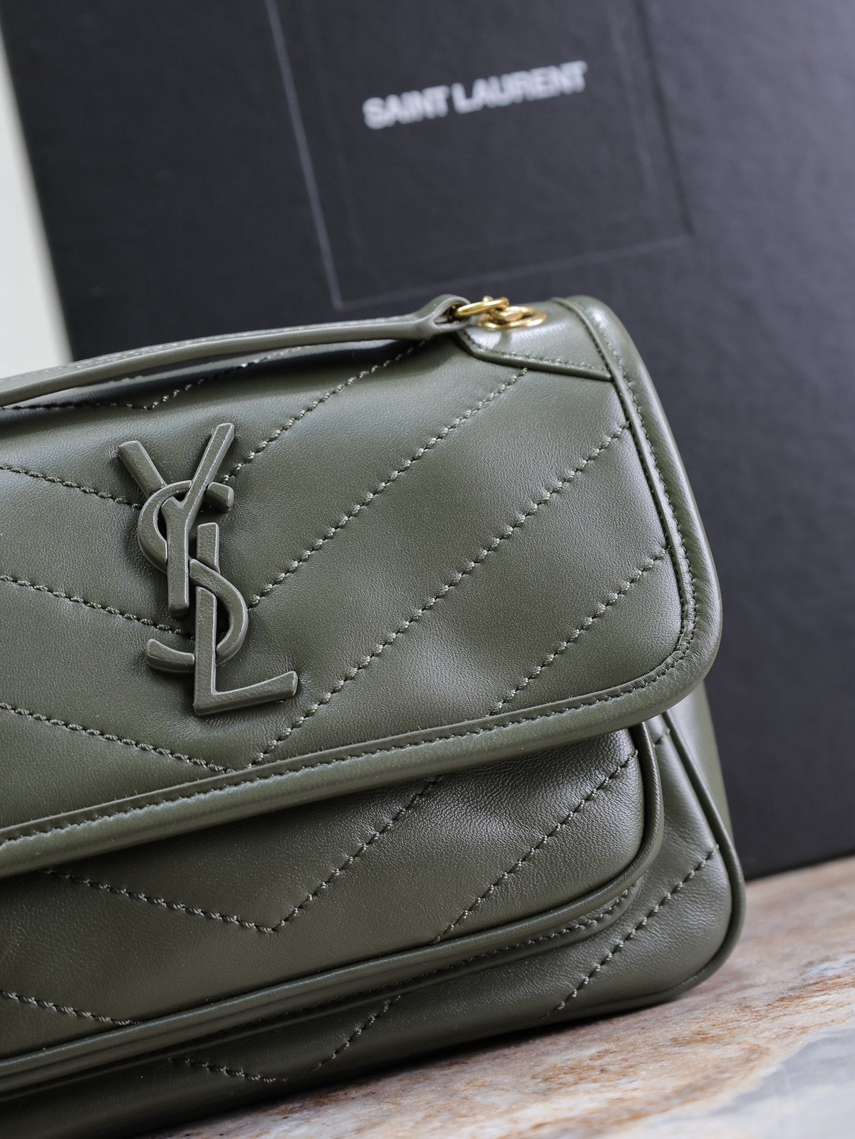 Saint Laurent Niki Baby 22 in Uniform Green Lambskin Gold Chain Bag
