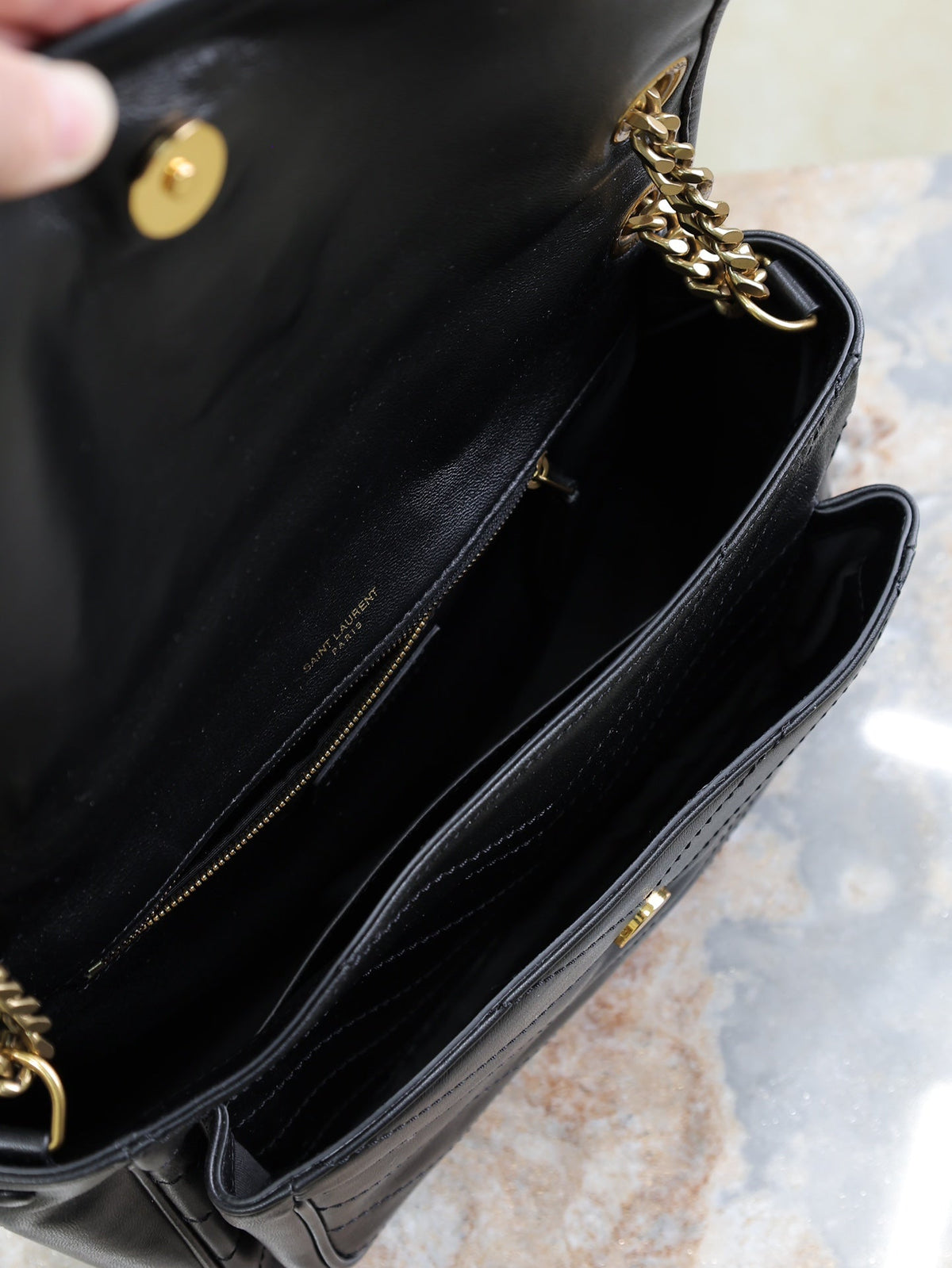 Saint Laurent Niki Medium 28 in Black Lambskin Black Logo Gold Chain Bag