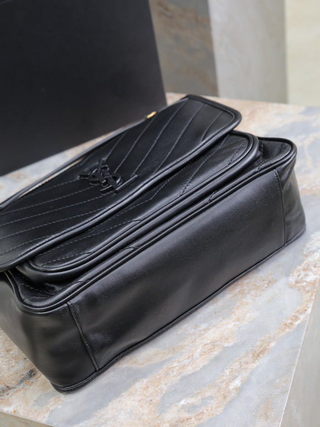 Saint Laurent Niki Medium 28 in Black Lambskin Black Logo Gold Chain Bag