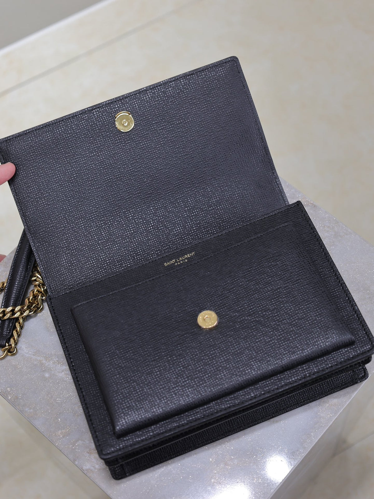 Saint Laurent 25S Sunset Medium 22 in Black Grained Calfskin Gold Hardwre Bag