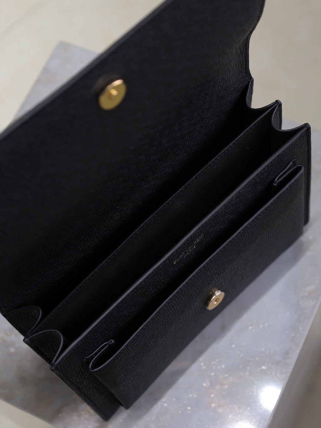 Saint Laurent 25S Sunset Medium 22 in Black Grained Calfskin Gold Hardwre Bag