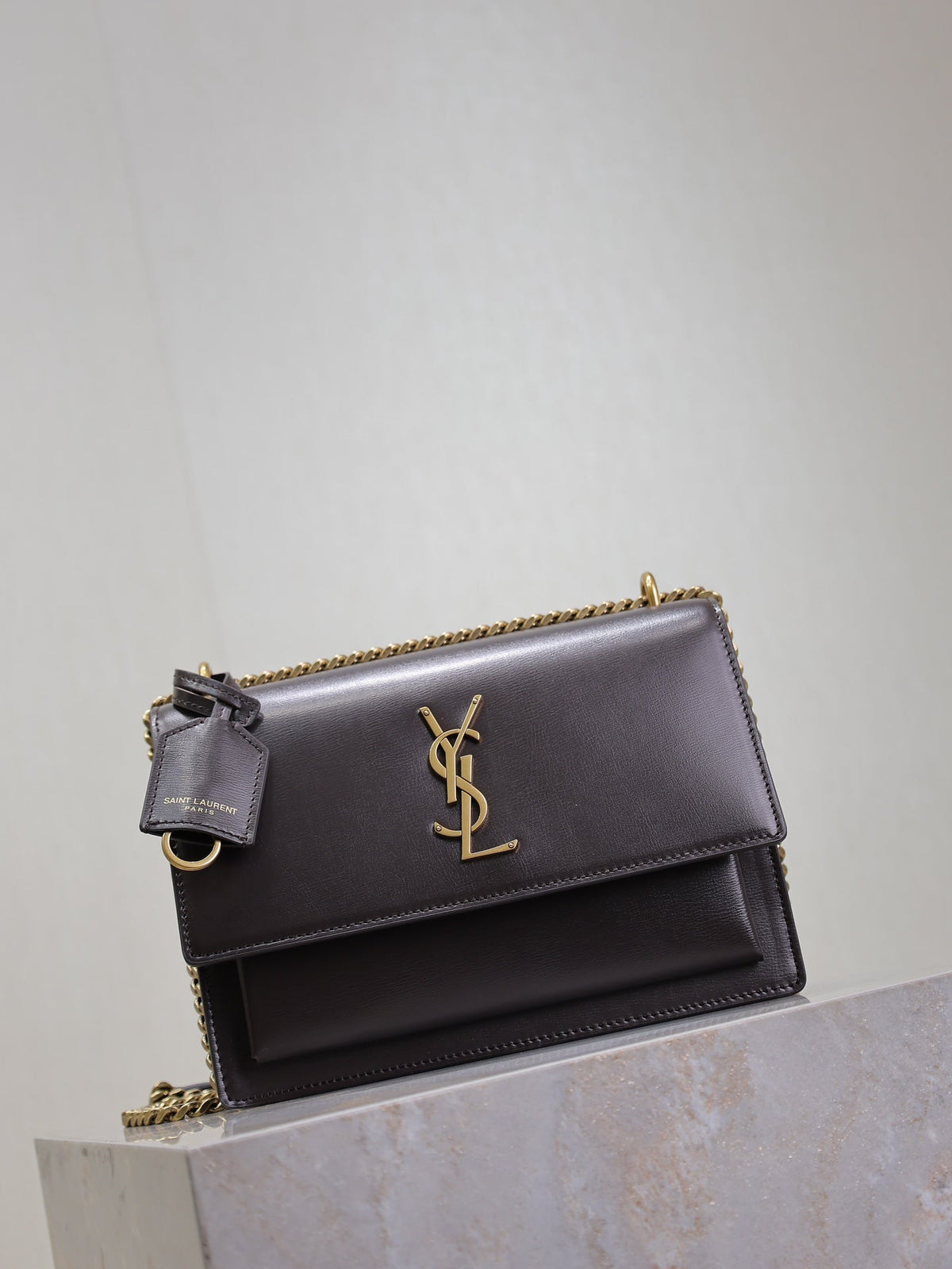 Saint Laurent 25S Sunset Bag 22 in Dark Purple Calfskin Gold Hardware
