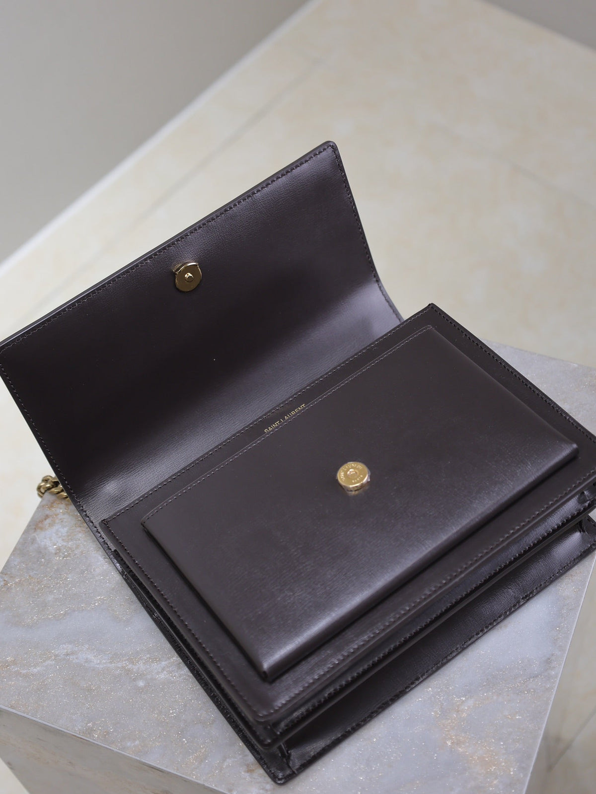 Saint Laurent 25S Sunset Bag 22 in Dark Purple Calfskin Gold Hardwre