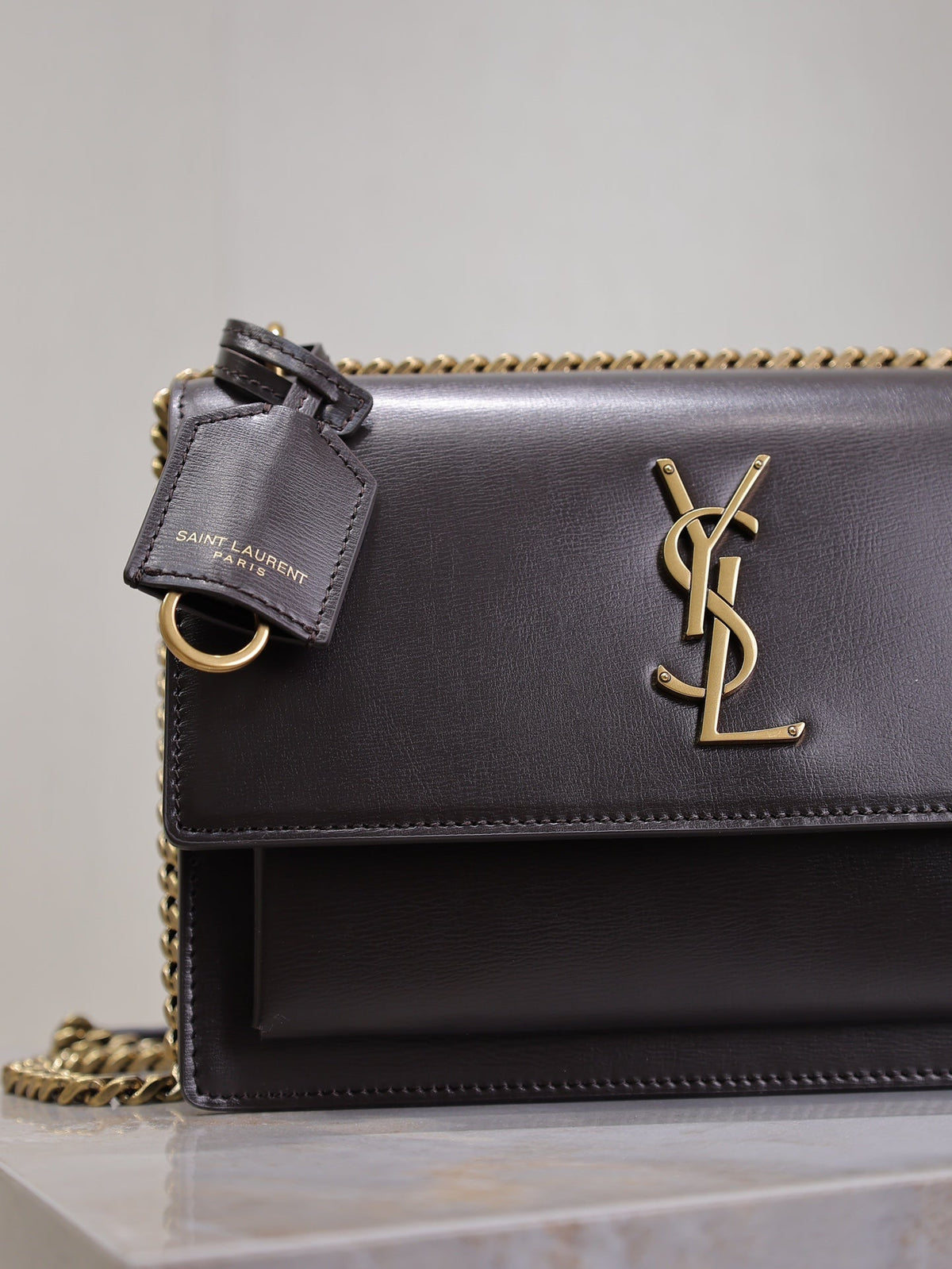 Saint Laurent 25S Sunset Bag 22 in Dark Purple Calfskin Gold Hardwre
