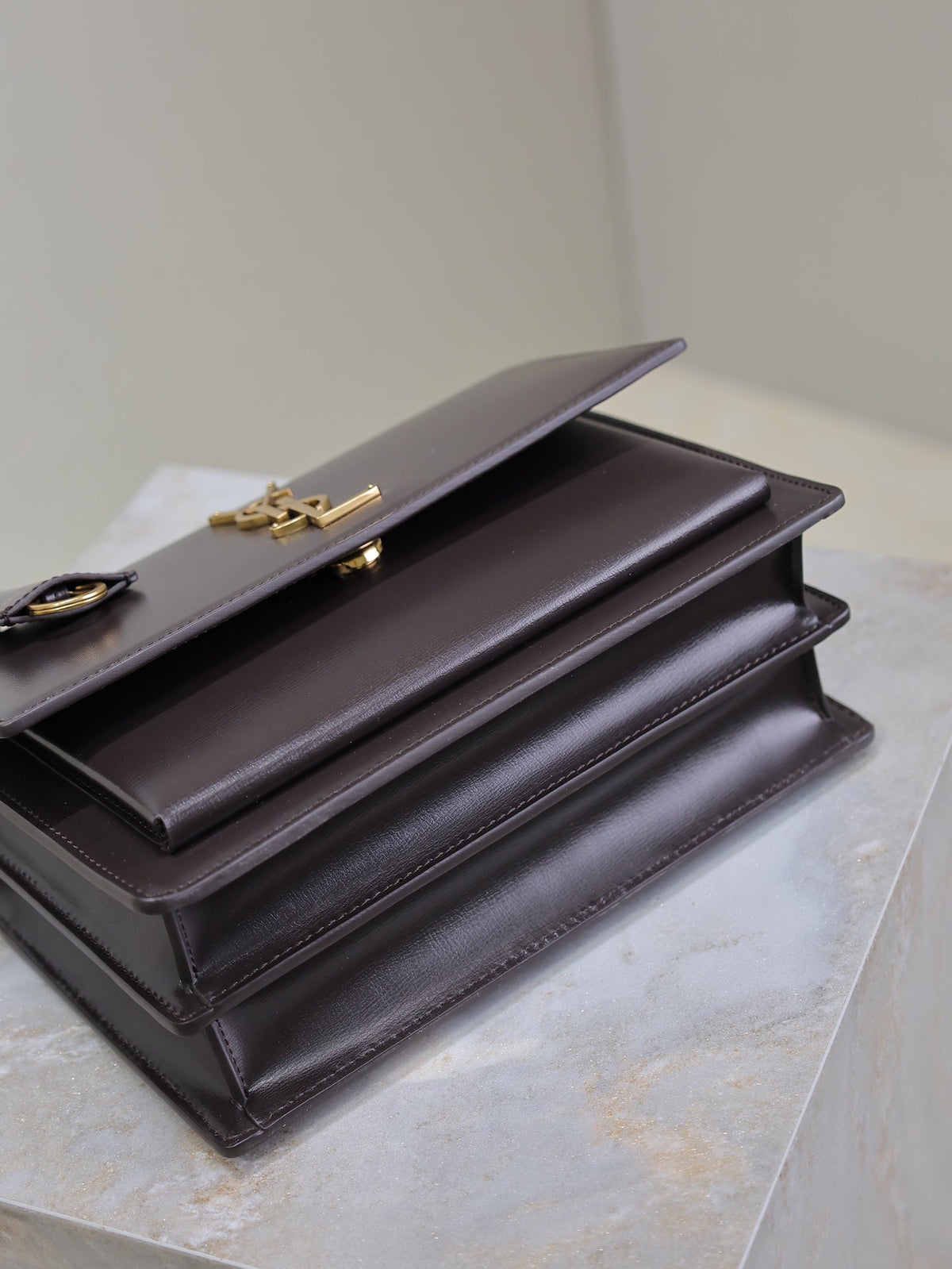 Saint Laurent 25S Sunset Bag 22 in Dark Purple Calfskin Gold Hardwre