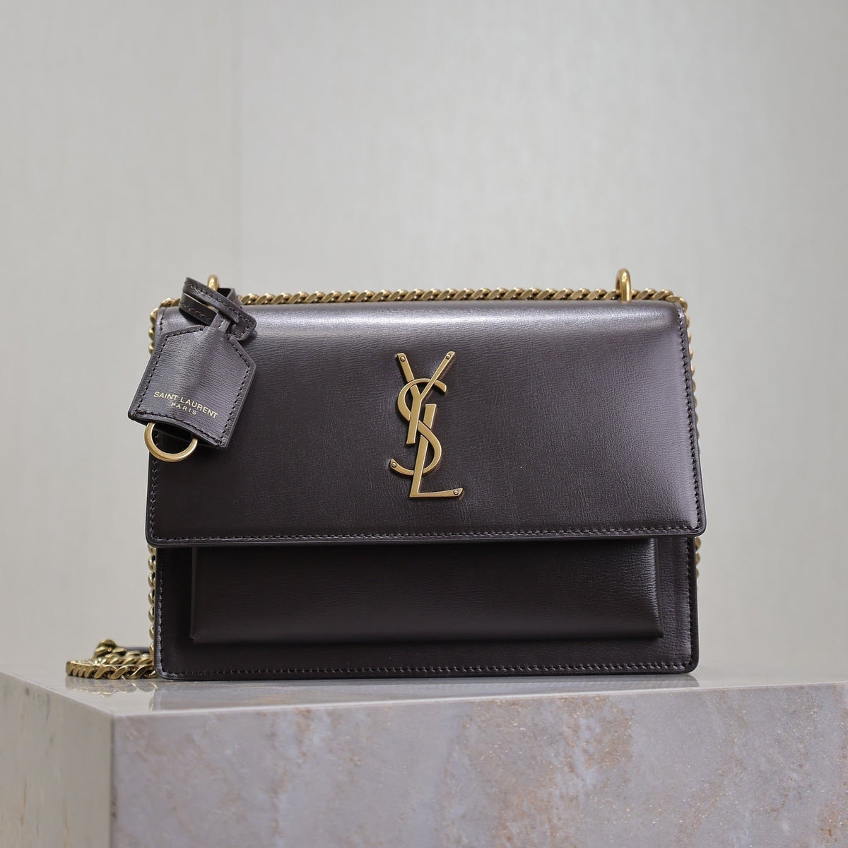 Saint Laurent 25S Sunset Bag 22 in Dark Purple Calfskin Gold Hardwre