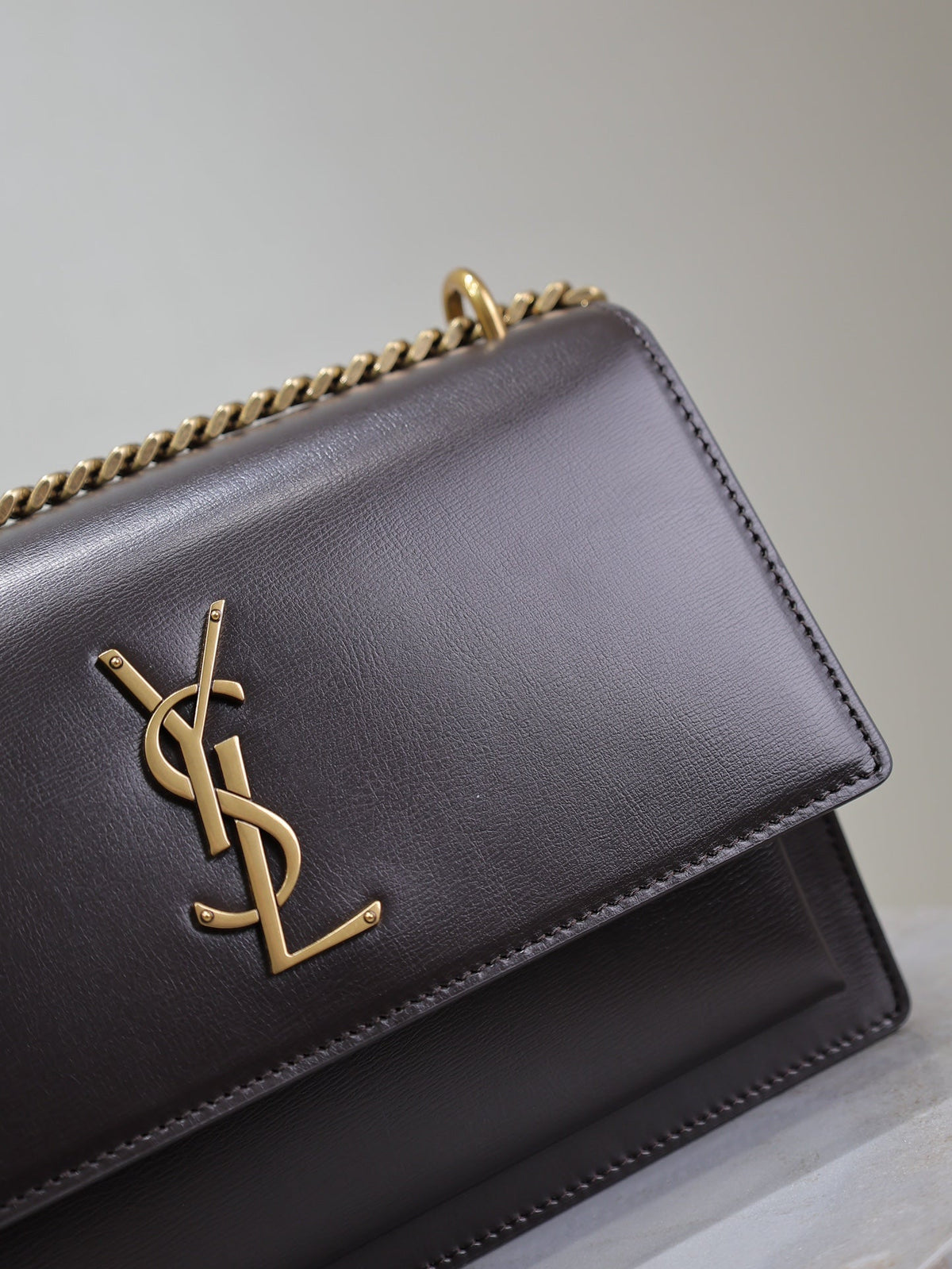 Saint Laurent 25S Sunset Bag 22 in Dark Purple Calfskin Gold Hardwre
