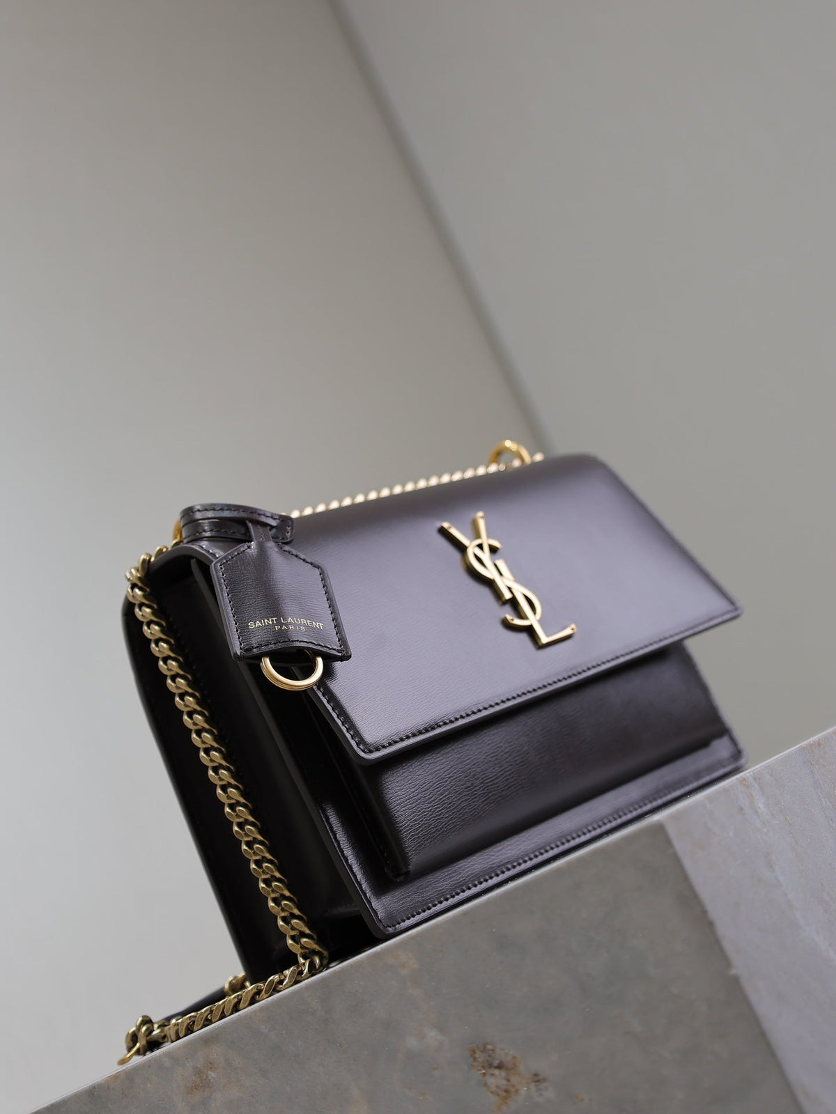 Saint Laurent 25S Sunset Bag 22 in Dark Purple Calfskin Gold Hardwre