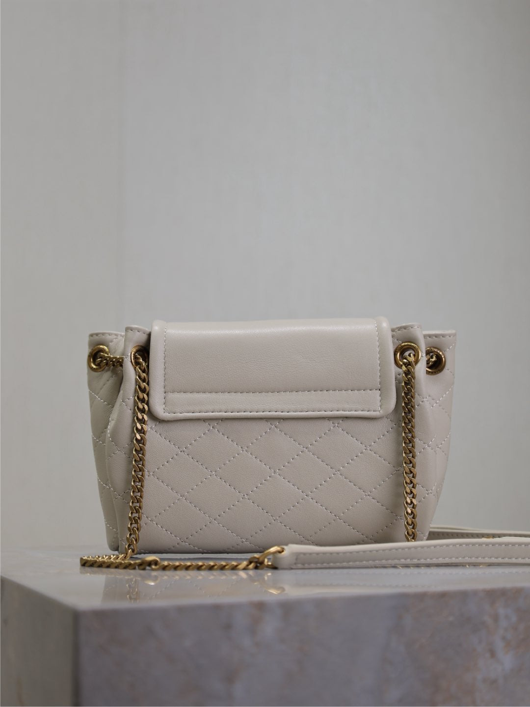 Saint Laurent Mini Nolita Bag 18 in White Lambskin Copper Hardware
