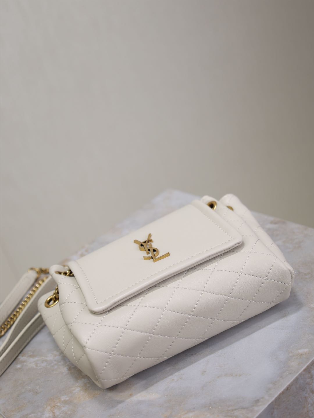 Saint Laurent Mini Nolita Bag 18 in White Lambskin Copper Hardware