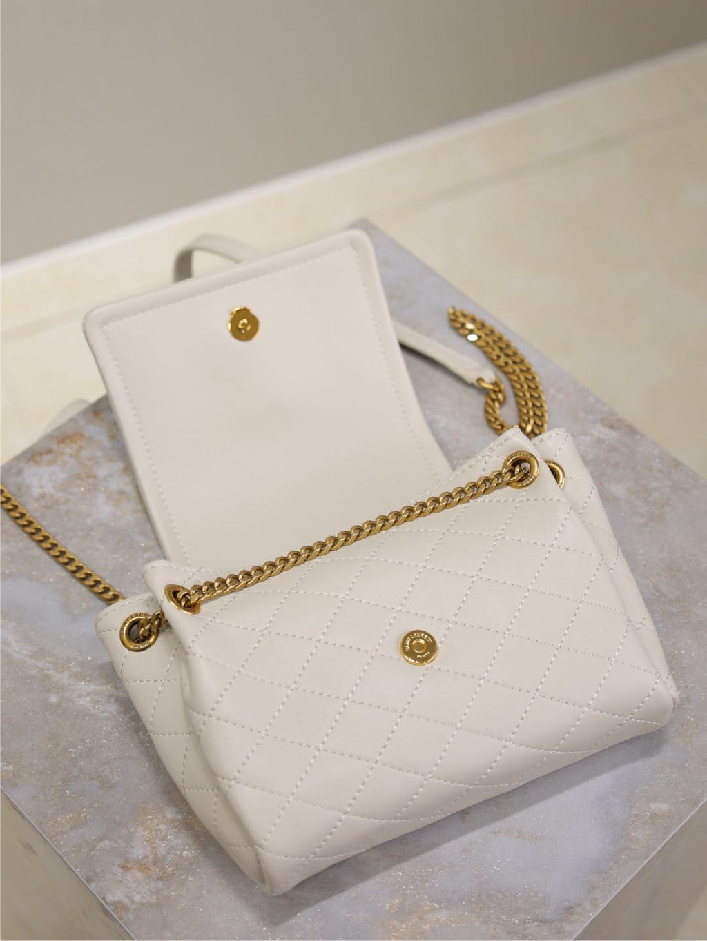 Saint Laurent Mini Nolita Bag 18 in White Lambskin Copper Hardware
