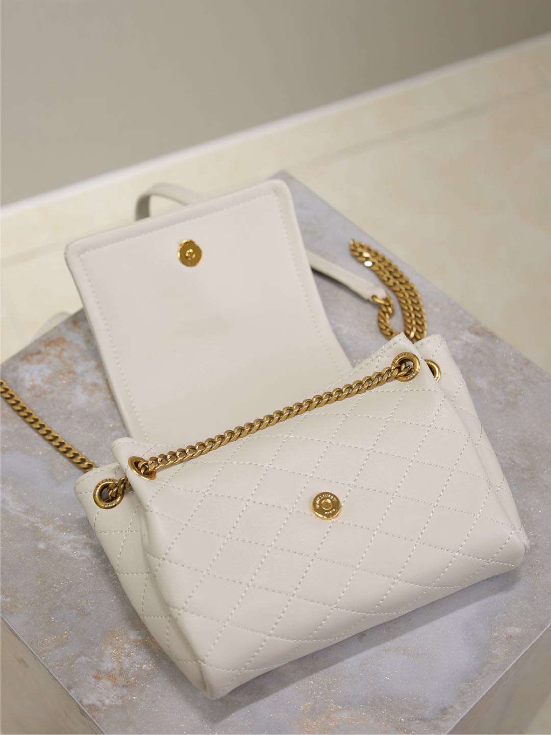 Saint Laurent Mini Nolita Bag 18 in White Lambskin Copper Hardware