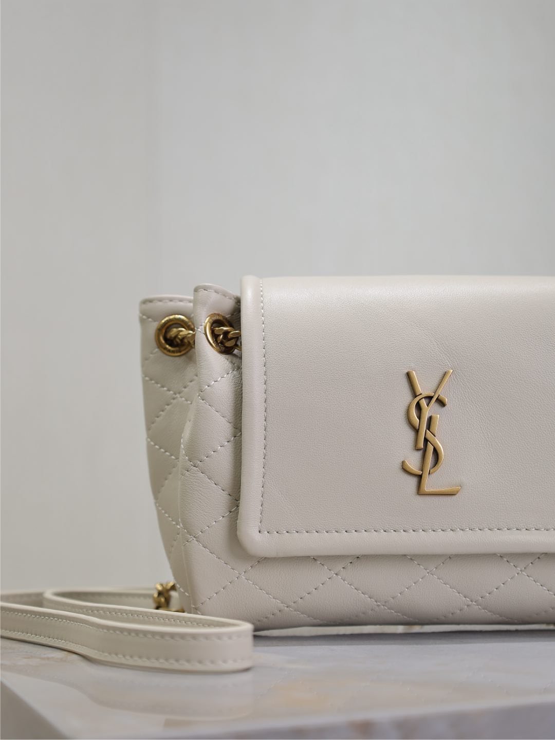 Saint Laurent Mini Nolita Bag 18 in White Lambskin Copper Hardware