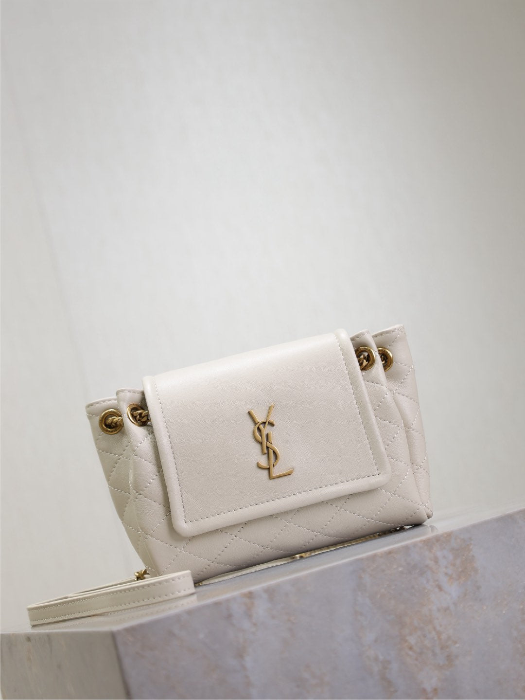 Saint Laurent Mini Nolita Bag 18 in White Lambskin Copper Hardware
