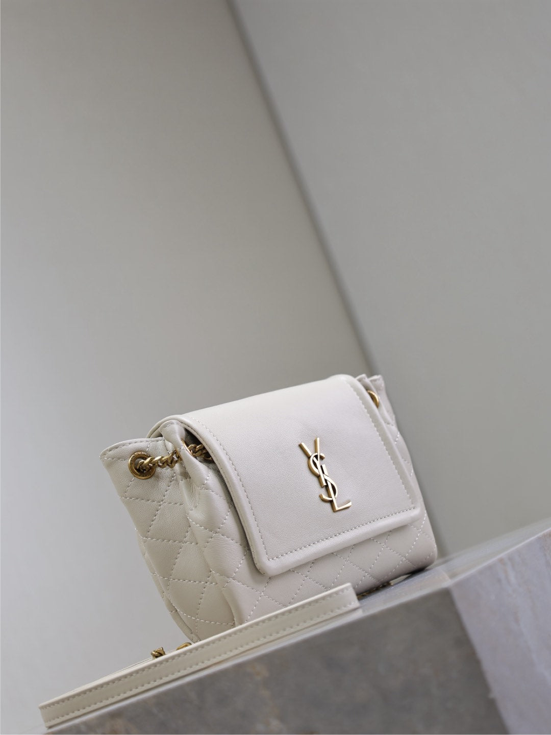 Saint Laurent Mini Nolita Bag 18 in White Lambskin Copper Hardware
