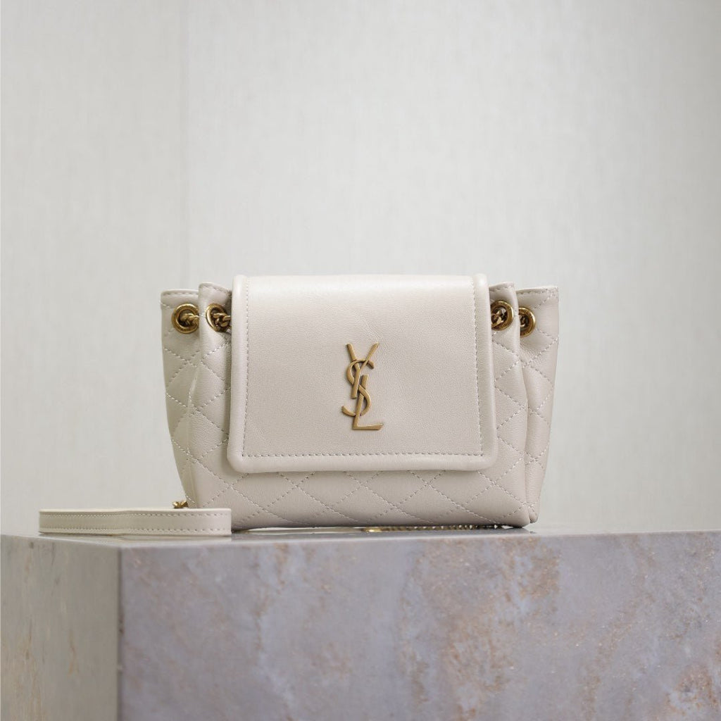 Saint Laurent Mini Nolita Bag 18 in White Lambskin Copper Hardware