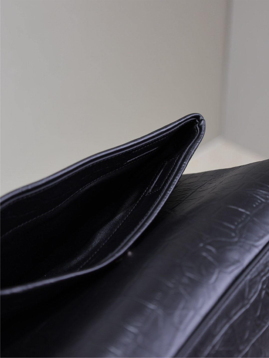 Saint Laurent West Hollywood Bag 24 in Black Crocodile Textured Calfskin Silver Hardware