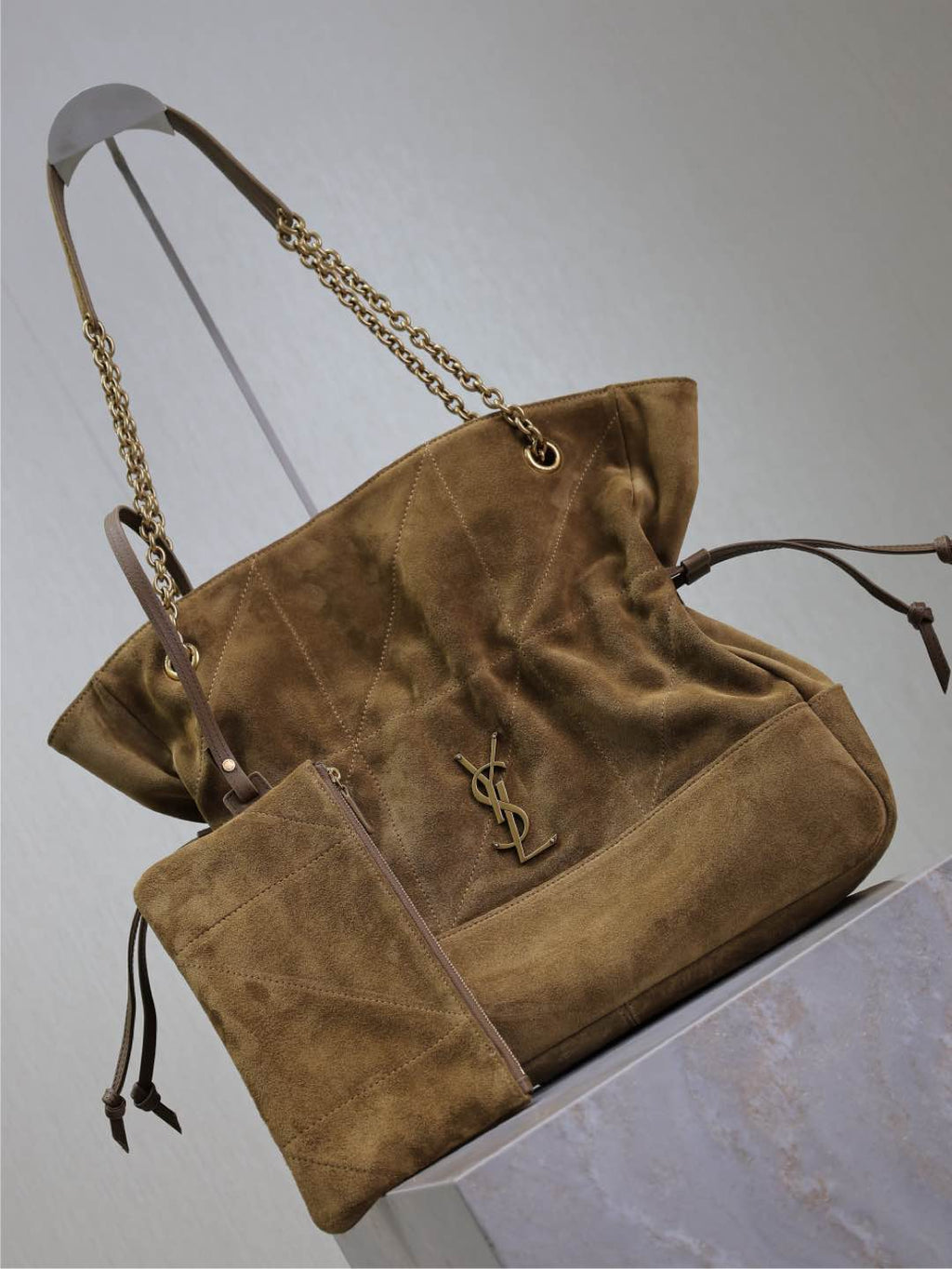 Saint Laurent Niki Tote Bag 34 in Camel Brown Suede Gold Hardware