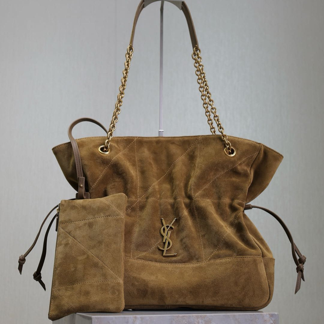 Saint Laurent Niki Tote Bag 34 in Camel Brown Suede Gold Hardware