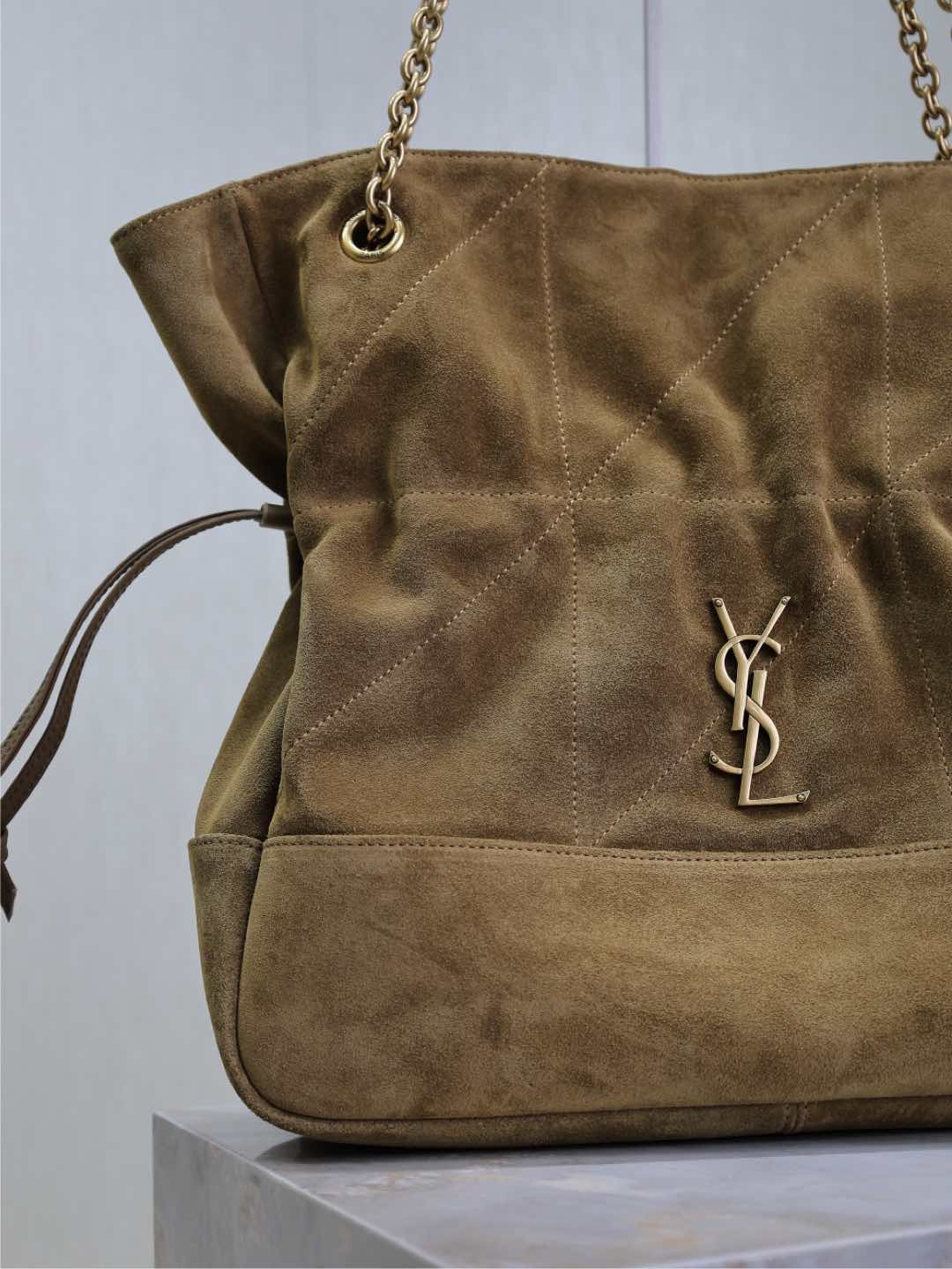Saint Laurent Niki Tote Bag 34 in Camel Brown Suede Gold Hardware