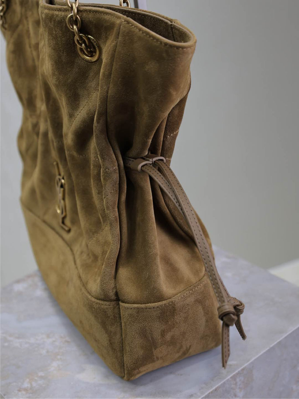 Saint Laurent Niki Tote Bag 34 in Camel Brown Suede Gold Hardware