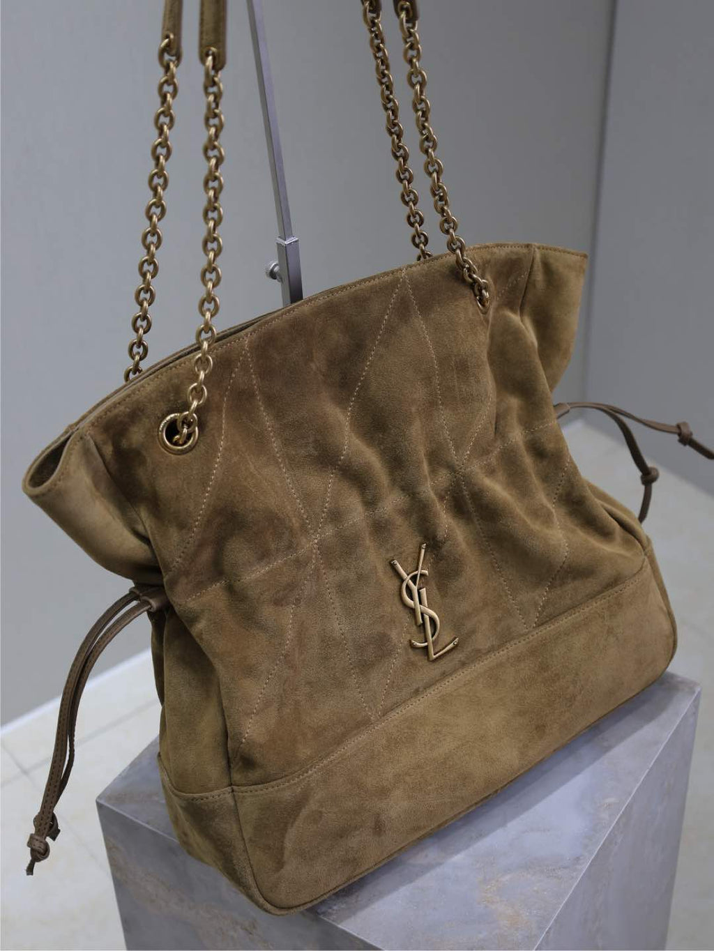 Saint Laurent Niki Tote Bag 34 in Camel Brown Suede Gold Hardware