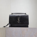 Saint Laurent Sunset Small Bag 19 in Black Crocodile-Embossed Calfskin Silver Hardware