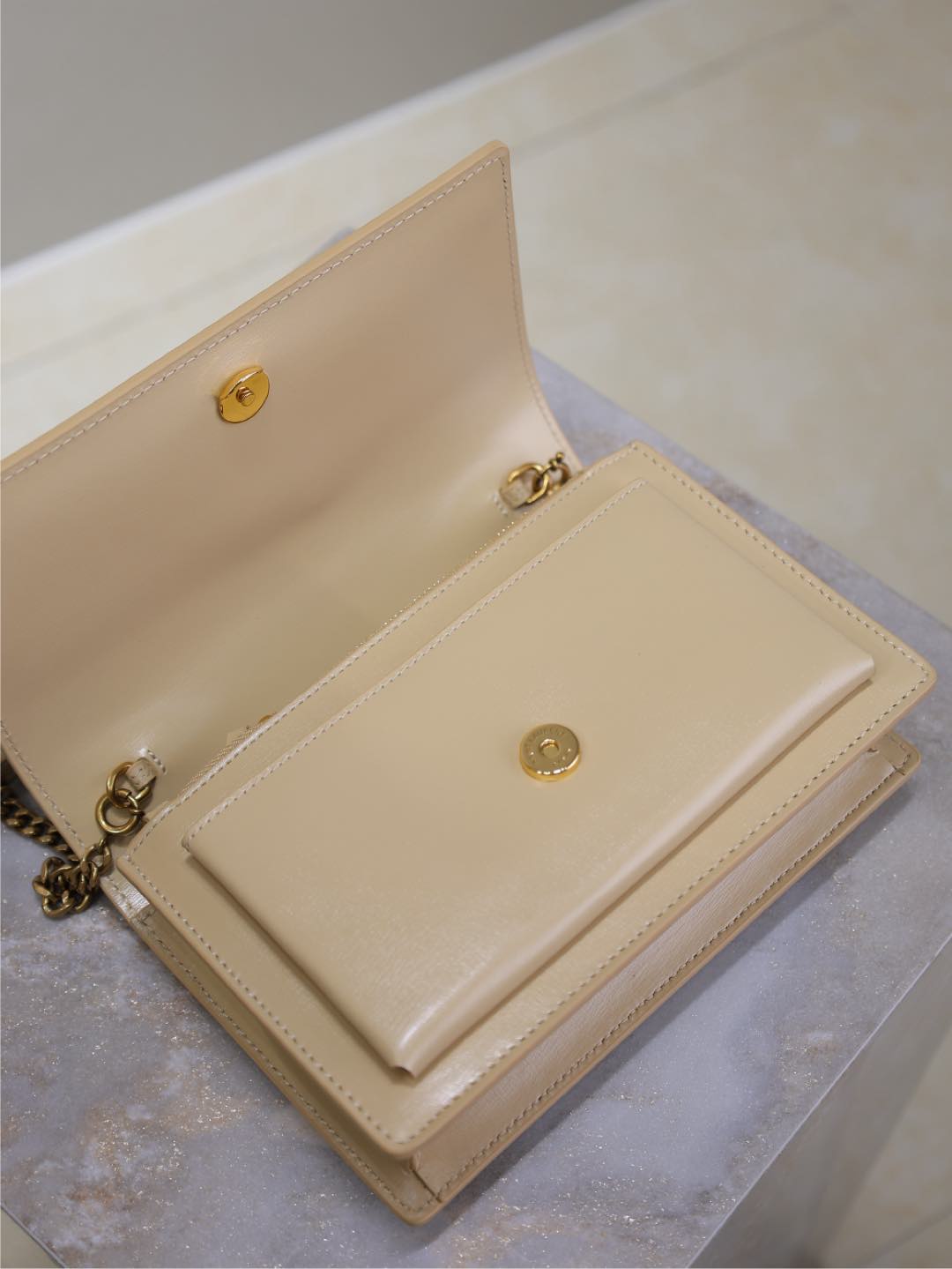Saint Laurent Sunset Small Bag 19 in Beige Calfskin Gold Hardware