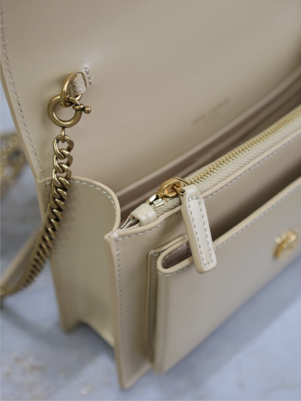 Saint Laurent Sunset Small Bag 19 in Beige Calfskin Gold Hardware