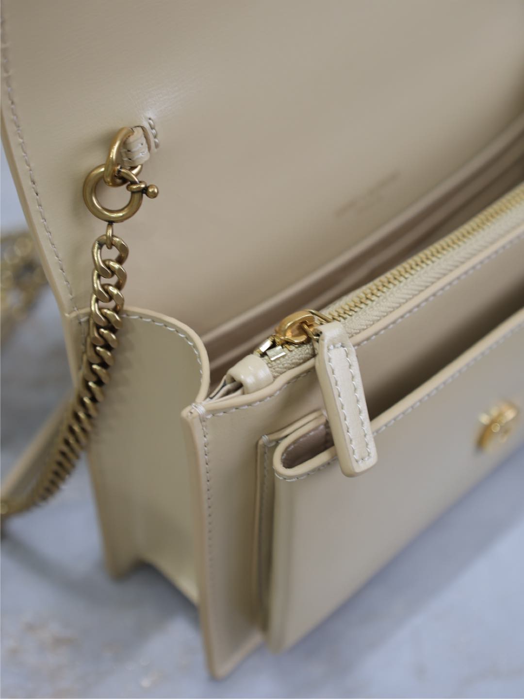 Saint Laurent Sunset Small Bag 19 in Beige Calfskin Gold Hardware