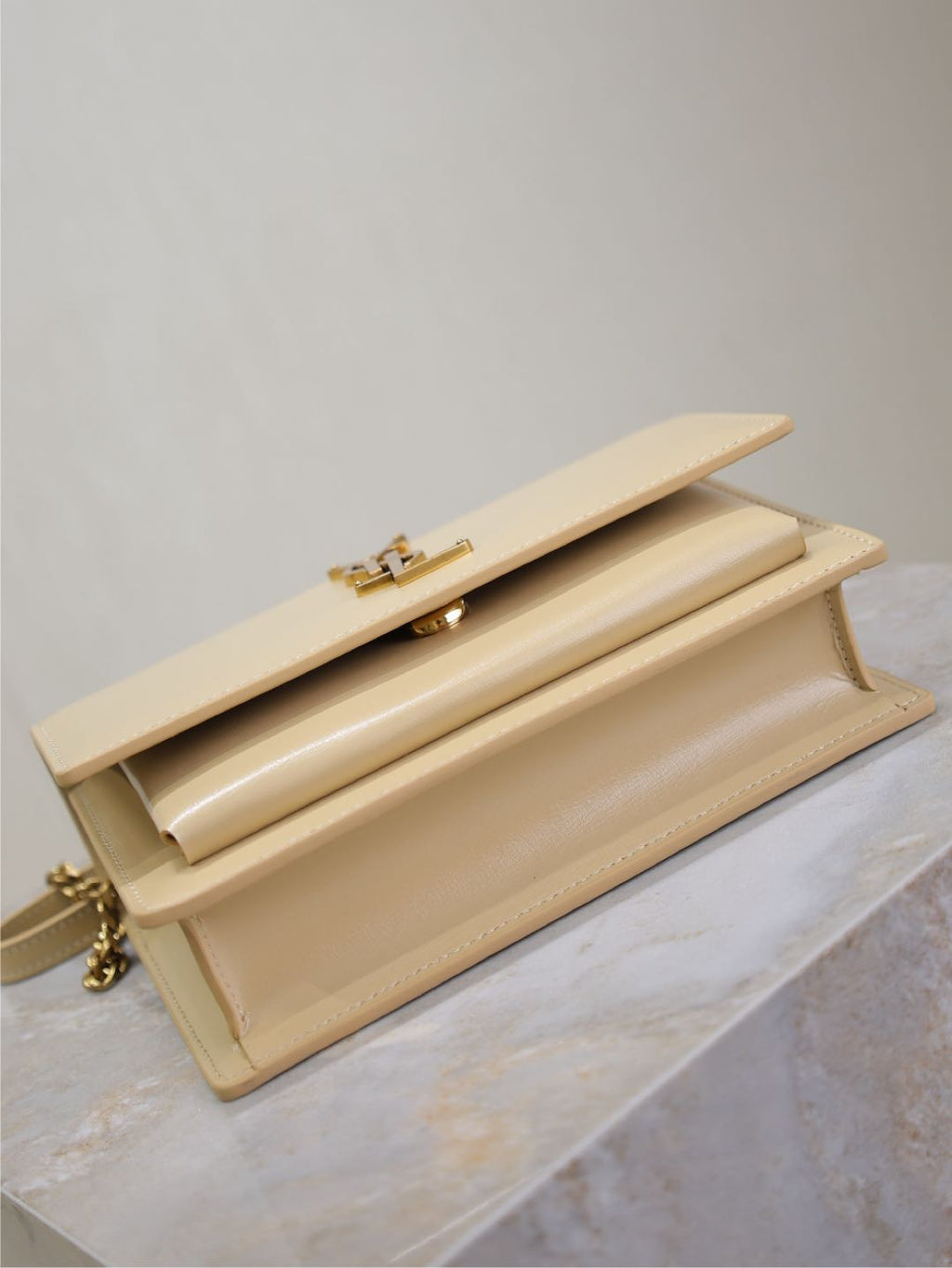 Saint Laurent Sunset Small Bag 19 in Beige Calfskin Gold Hardware