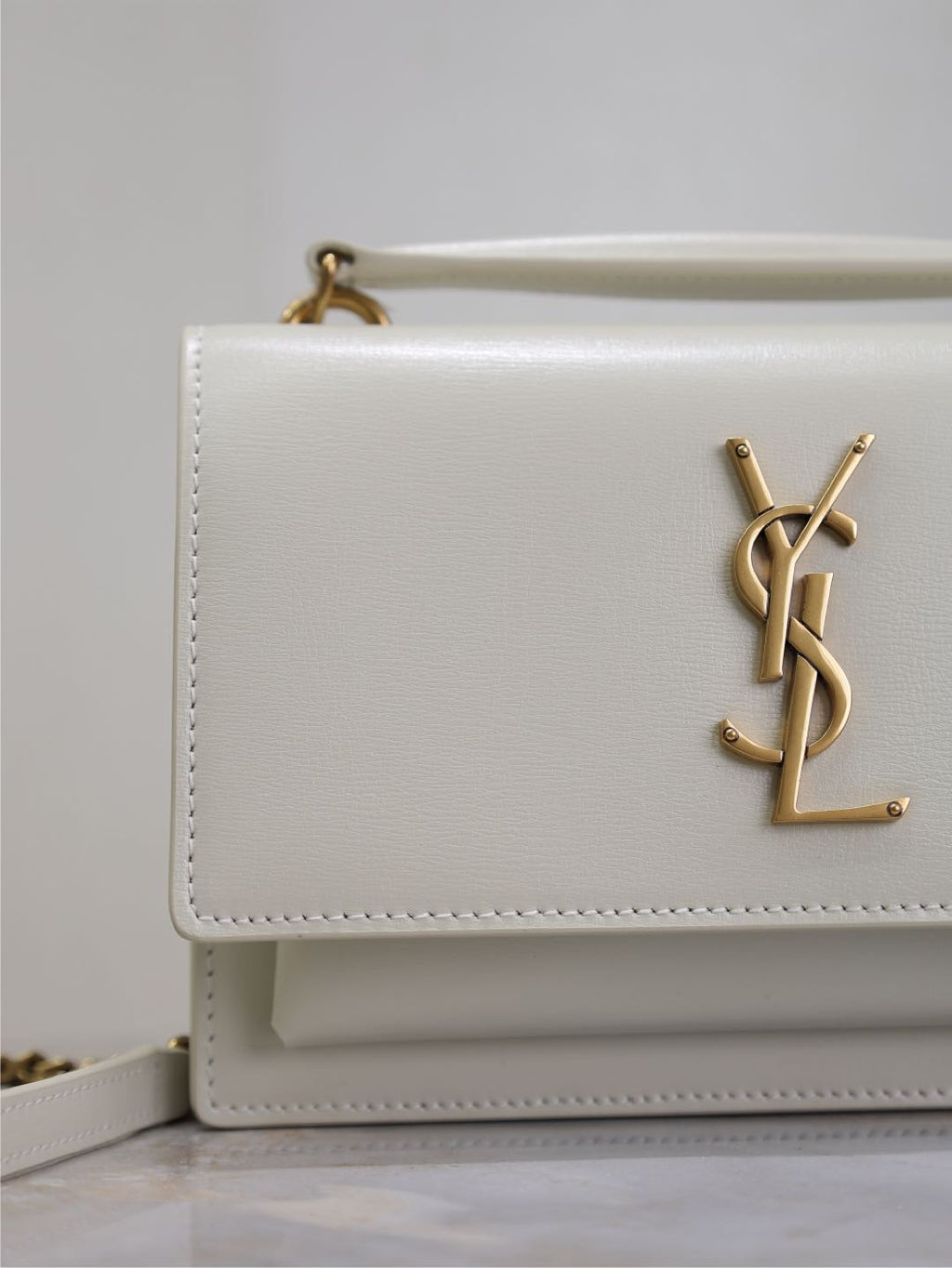 Saint Laurent Sunset Small Bag 19 in White Calfskin Gold Hardware