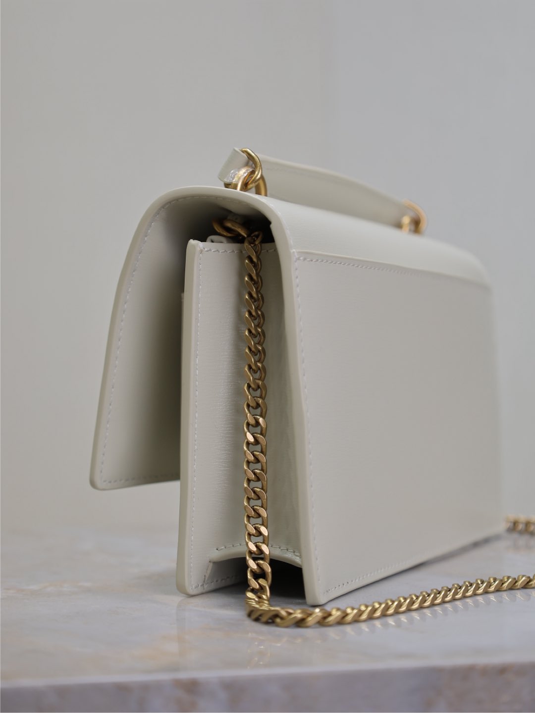Saint Laurent Sunset Small Bag 19 in White Calfskin Gold Hardware