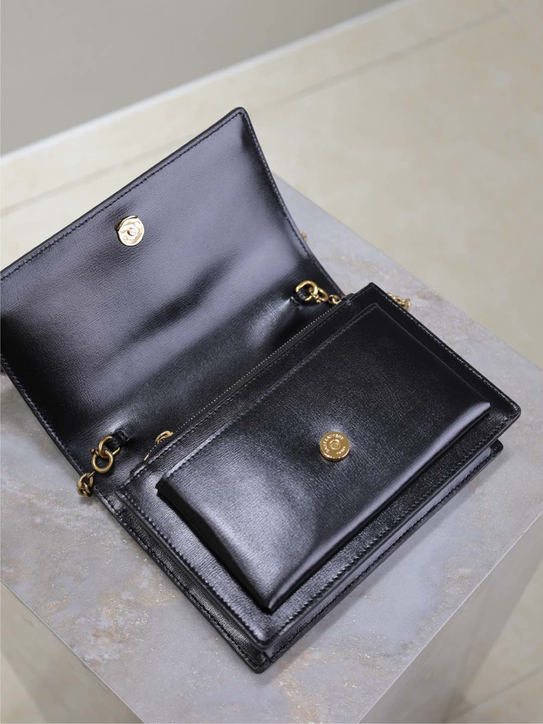 Saint Laurent Sunset Small Bag 19 in Black Calfskin Copper Hardware