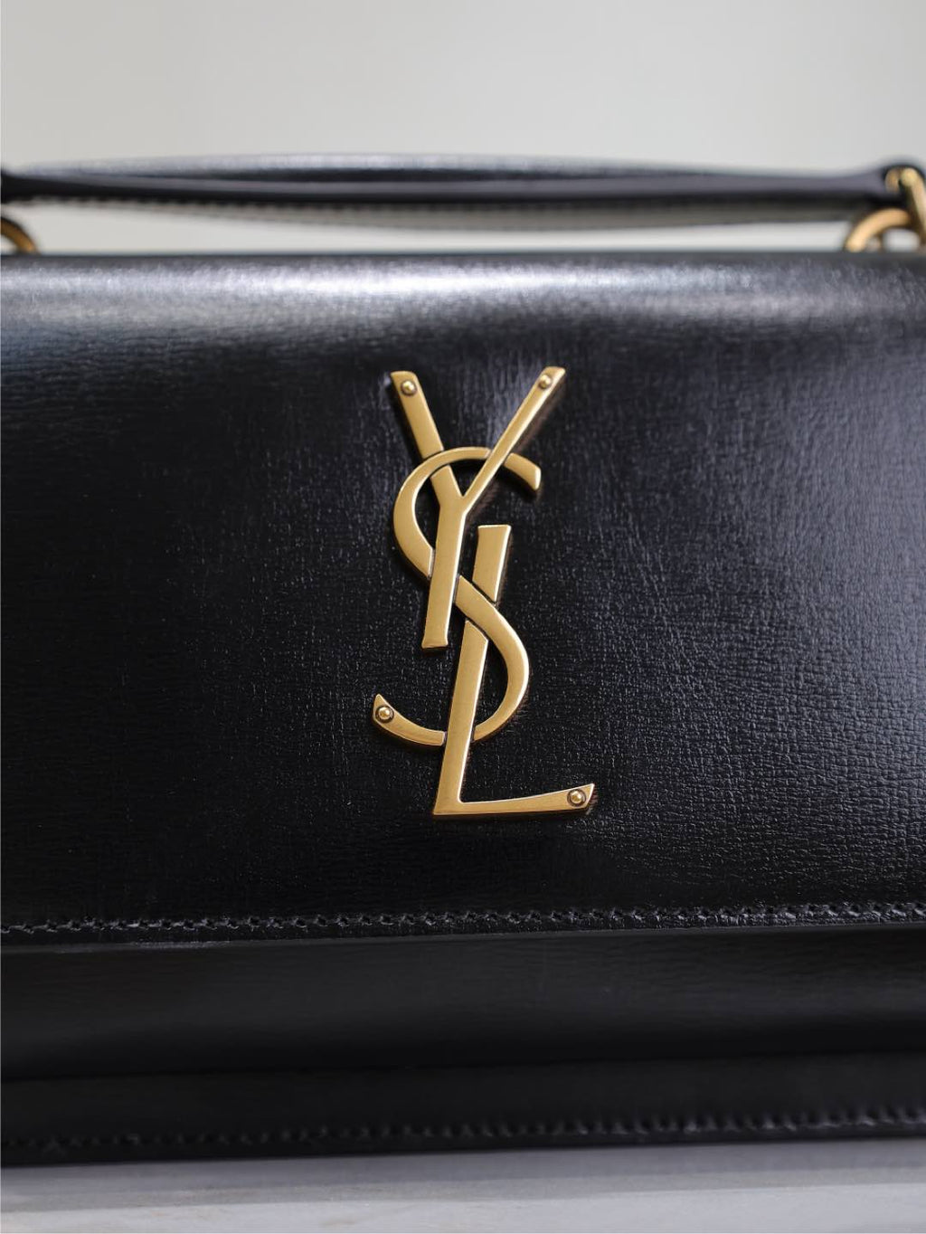 Saint Laurent Sunset Small Bag 19 in Black Calfskin Copper Hardware