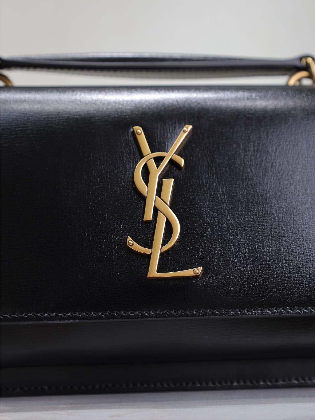 Saint Laurent Sunset Small Bag 19 in Black Calfskin Copper Hardware