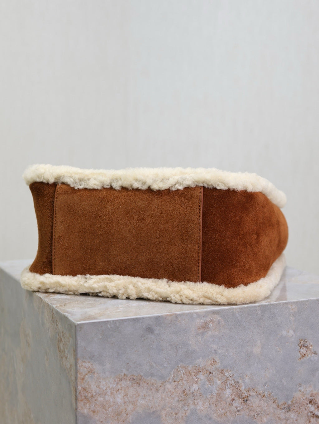 Saint Laurent Le 5 À 7 Small Supple 23 in Amber Orange Suede and White Lamb Fur Trim Bag