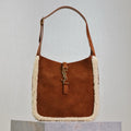 Saint Laurent Le 5 À 7 Small Supple 23 in Amber Orange Suede and White Lamb Fur Trim Bag