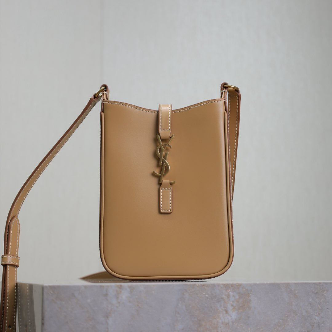 Saint Laurent Le 5 À 7 Phone Bag 18 in Cider Brown Calfskin