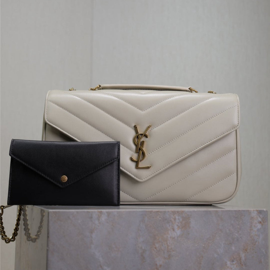 Saint Laurent Loulou Medium 29 in White Sheepskin Gold Hardware Bag