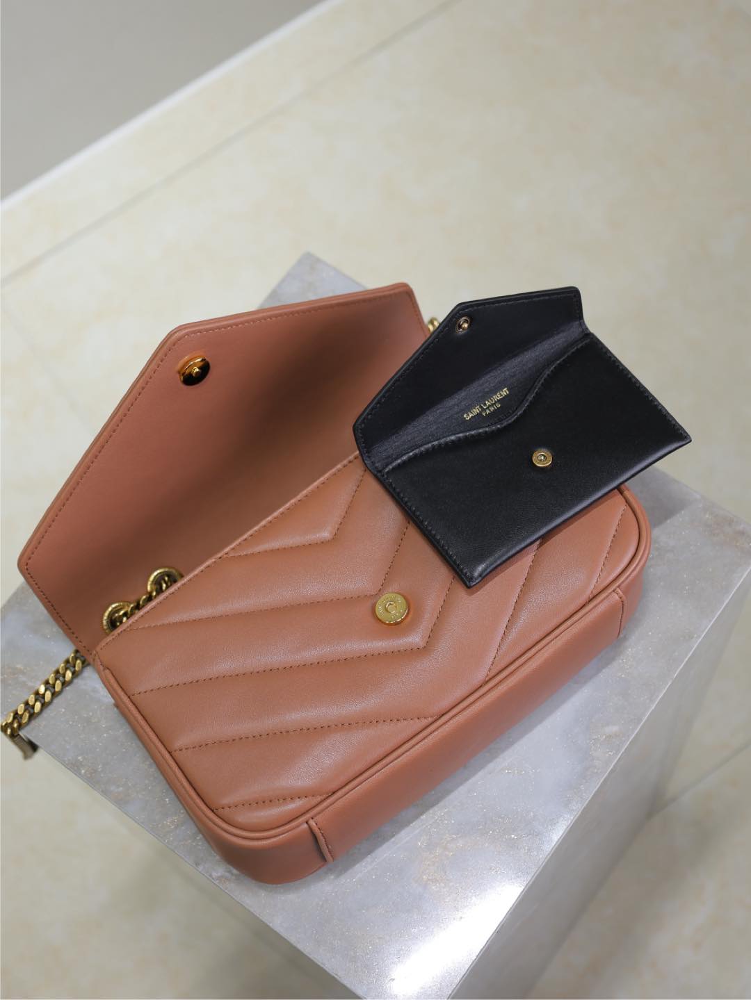 Saint Laurent Loulou Small 24 in Salmon Pink Sheepskin Gold Hardware Bag