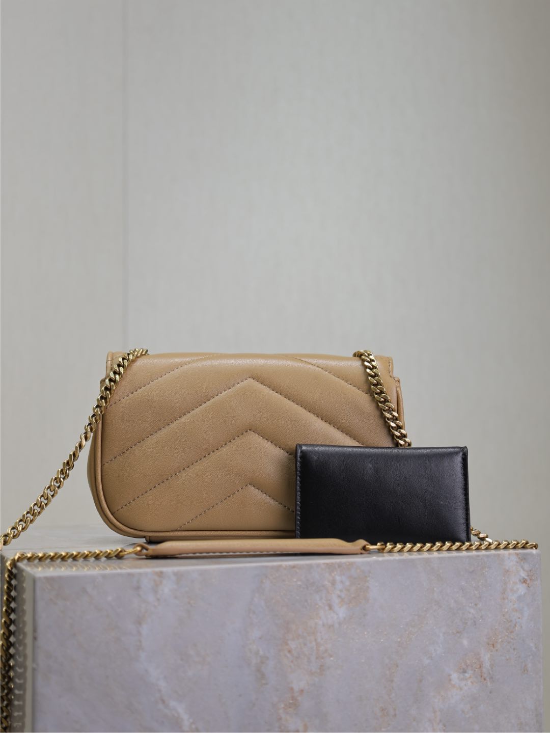Saint Laurent Loulou Mini 20 in Milk Tea Sheepskin Gold Hardware Bag
