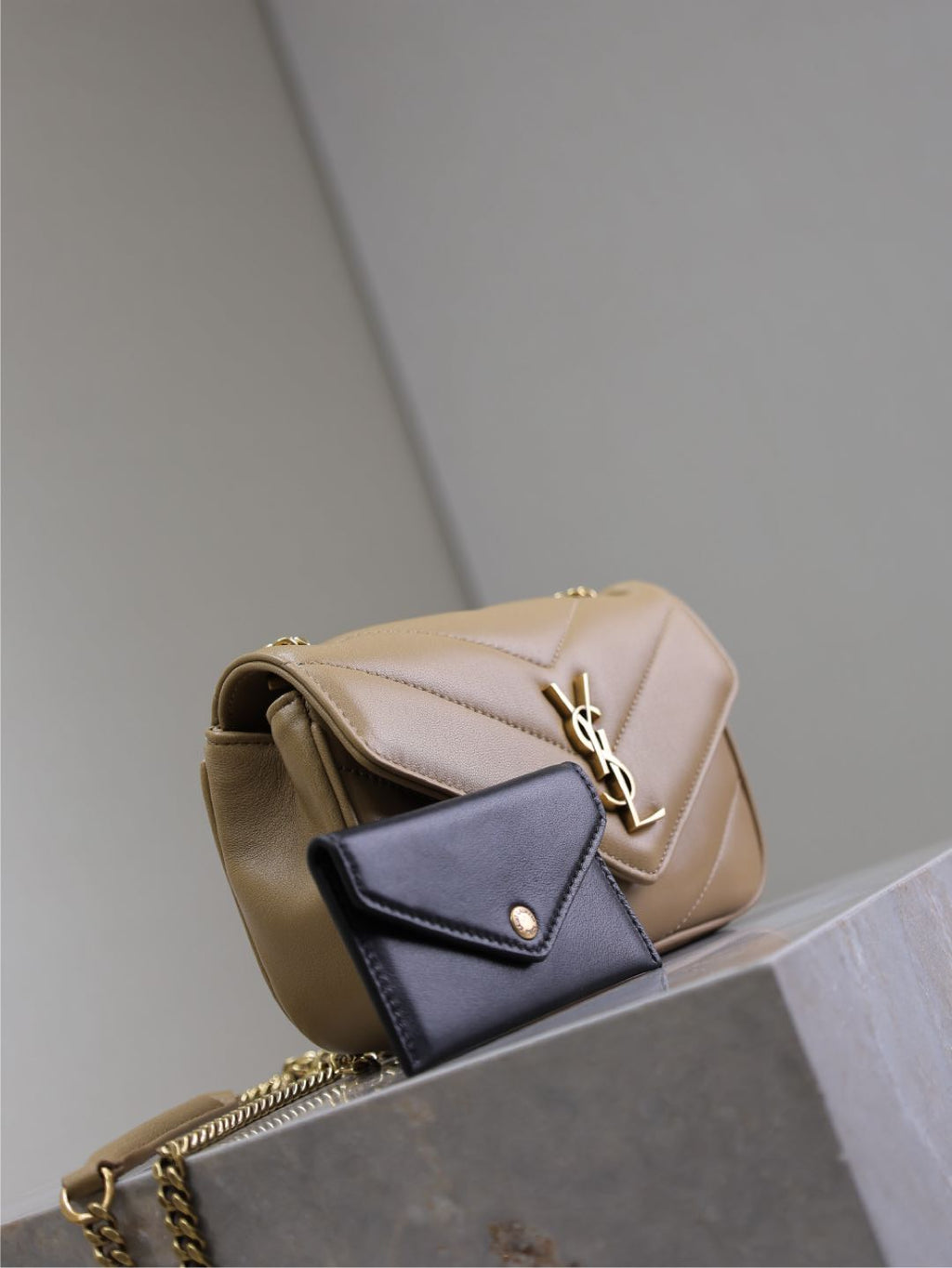 Saint Laurent Loulou Mini 20 in Milk Tea Sheepskin Gold Hardware Bag