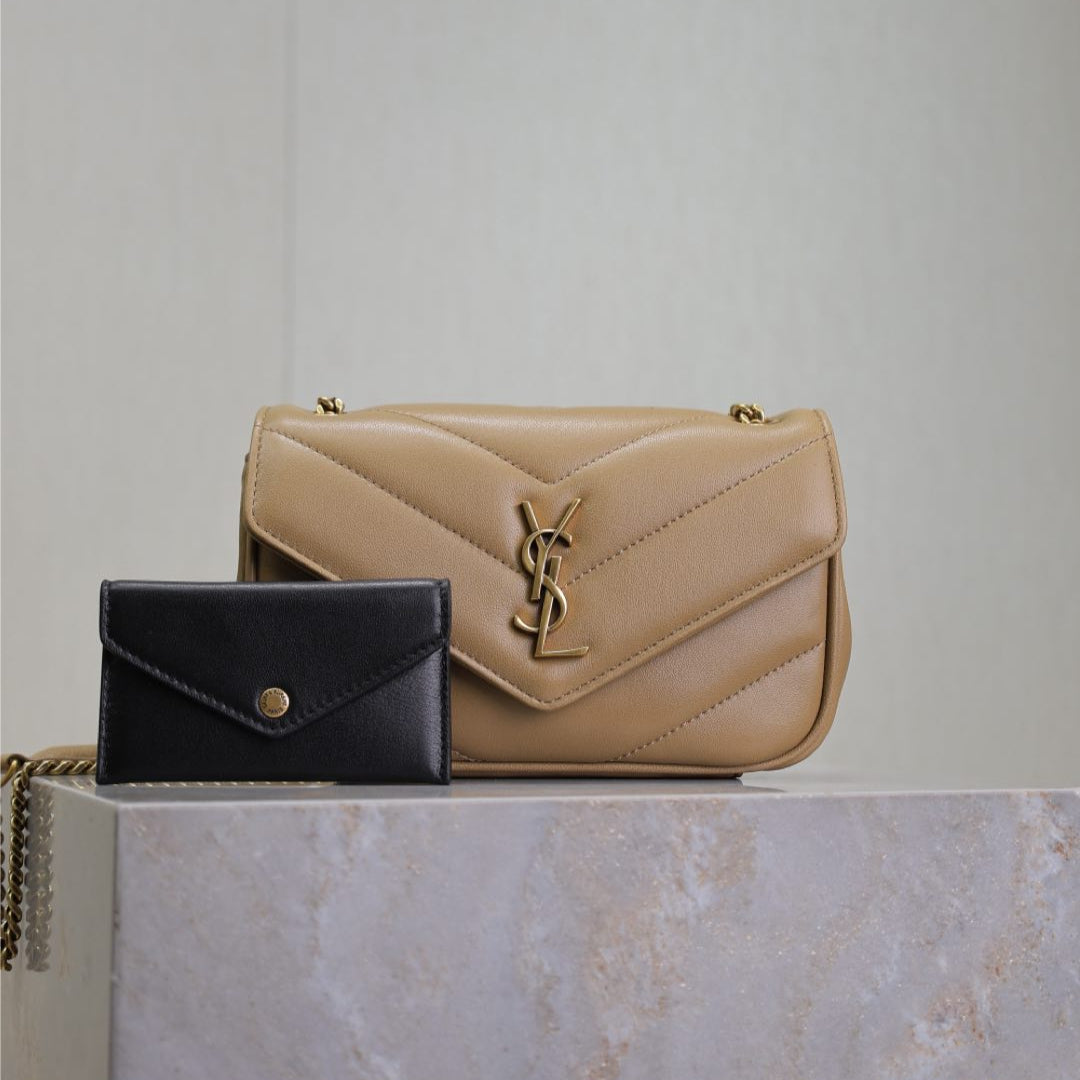 Saint Laurent Loulou Mini 20 in Milk Tea Sheepskin Gold Hardware Bag