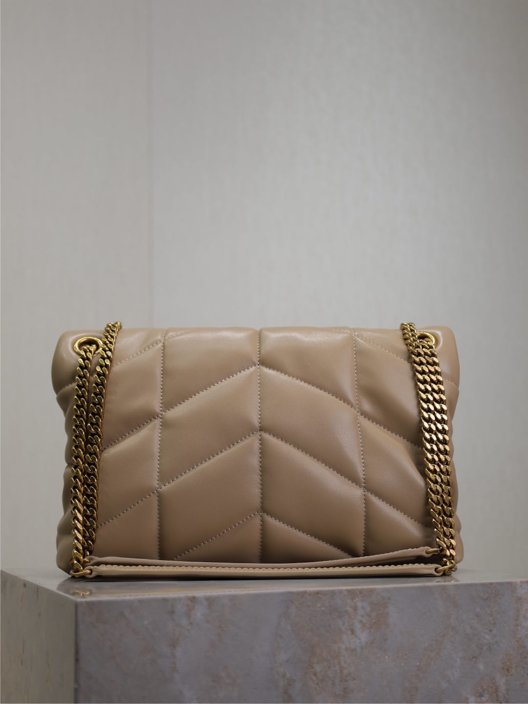 Saint Laurent 25S Loulou Puffer MM 29 in Brown Calfskin Gold Hardwre Bag