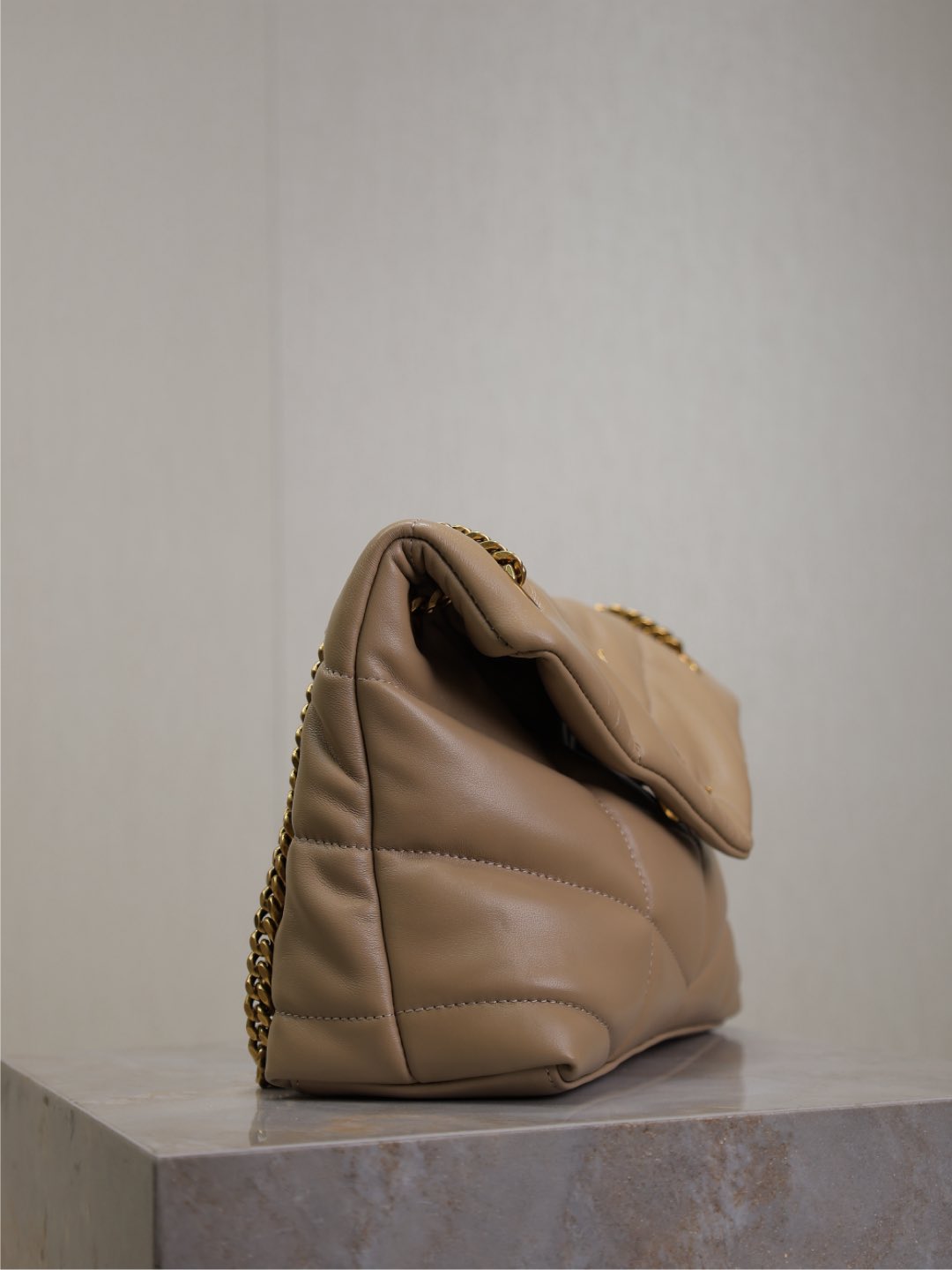 Saint Laurent 25S Loulou Puffer MM 29 in Brown Calfskin Gold Hardwre Bag