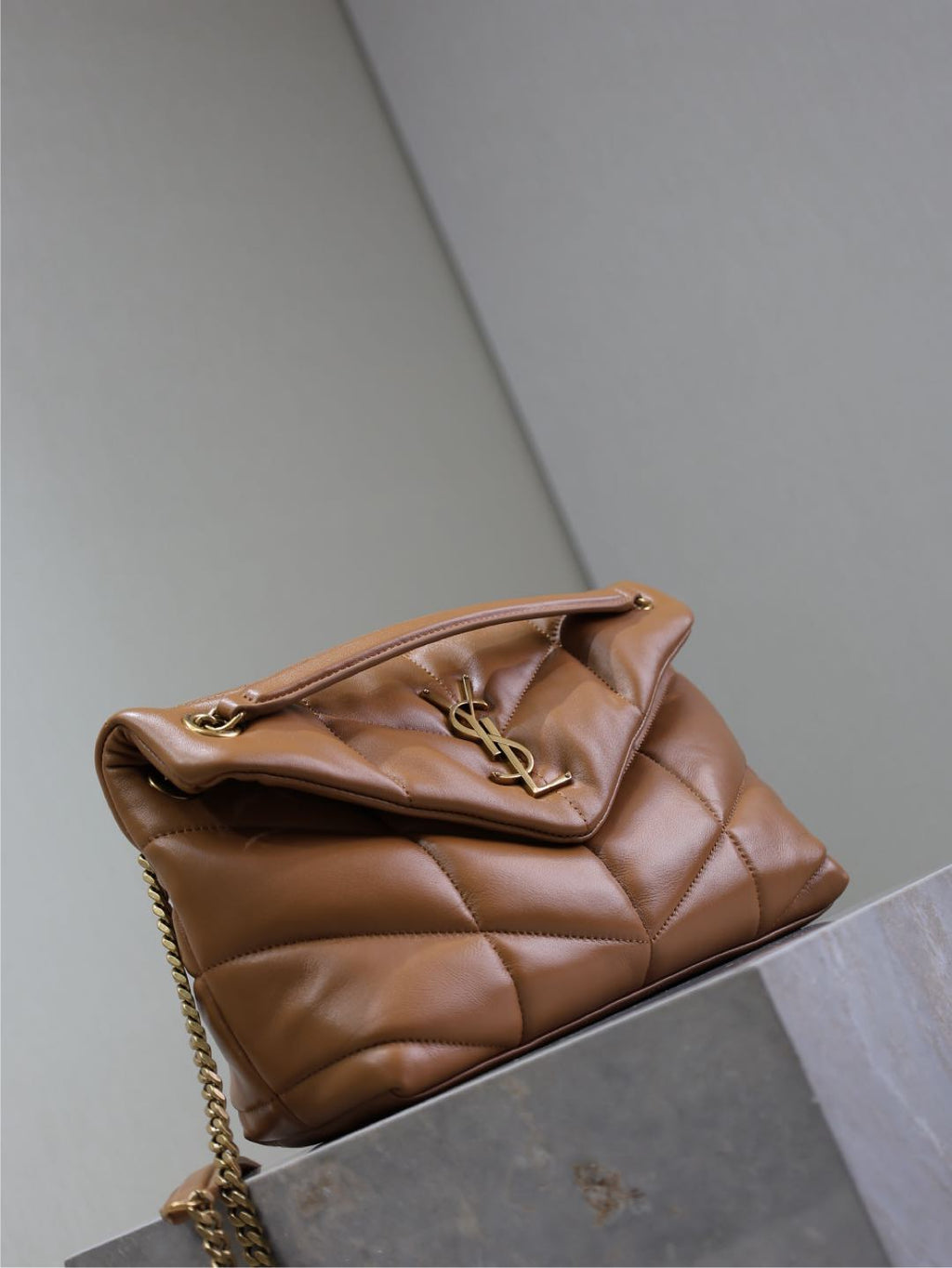 Saint Laurent 25S Loulou Puffer MM 29 in Caramel Calfskin Gold Hardware Bag