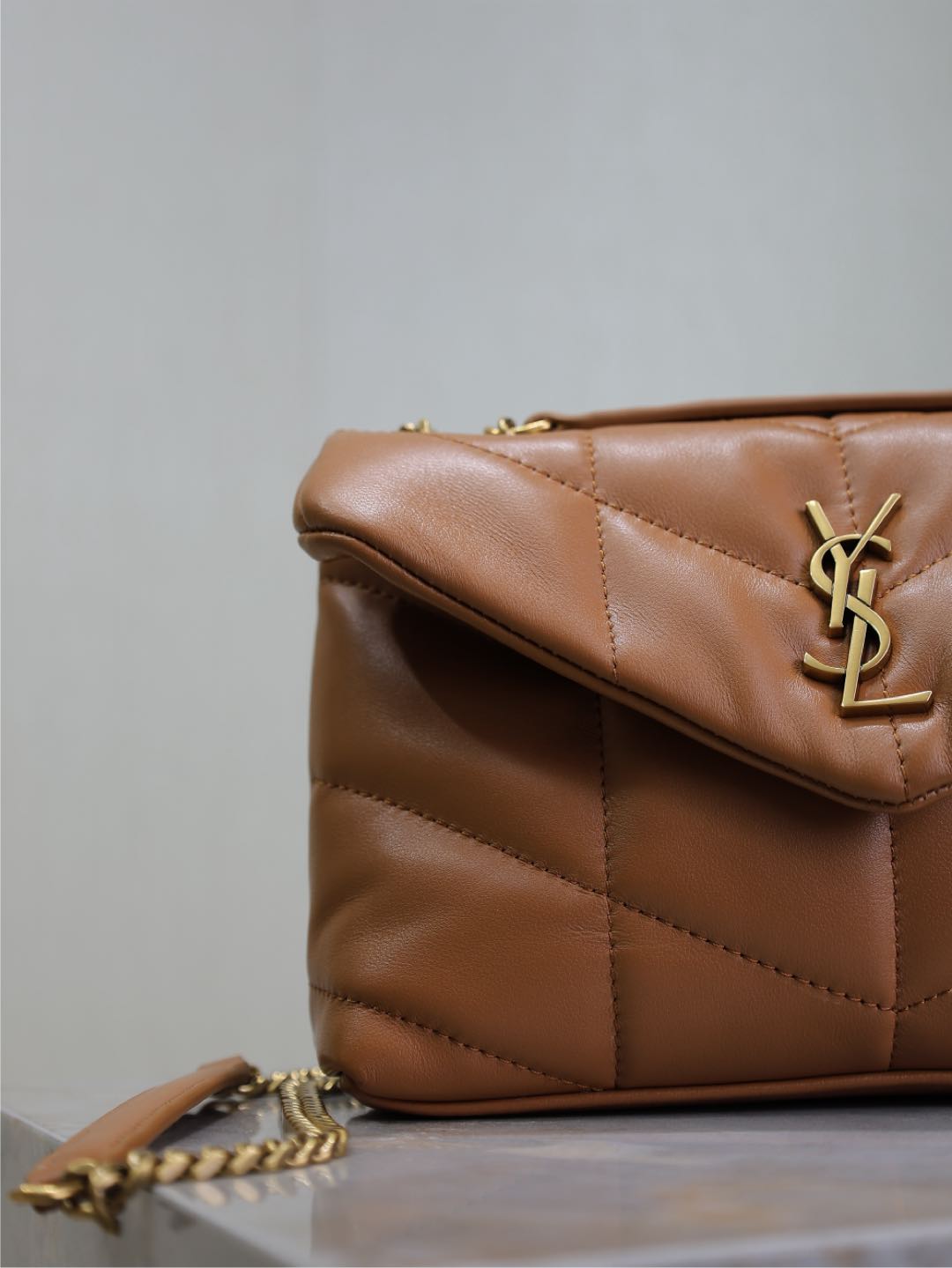 Saint Laurent 25S Loulou Puffer Mini 23 in Caramel Calfskin Gold Hardware Bag