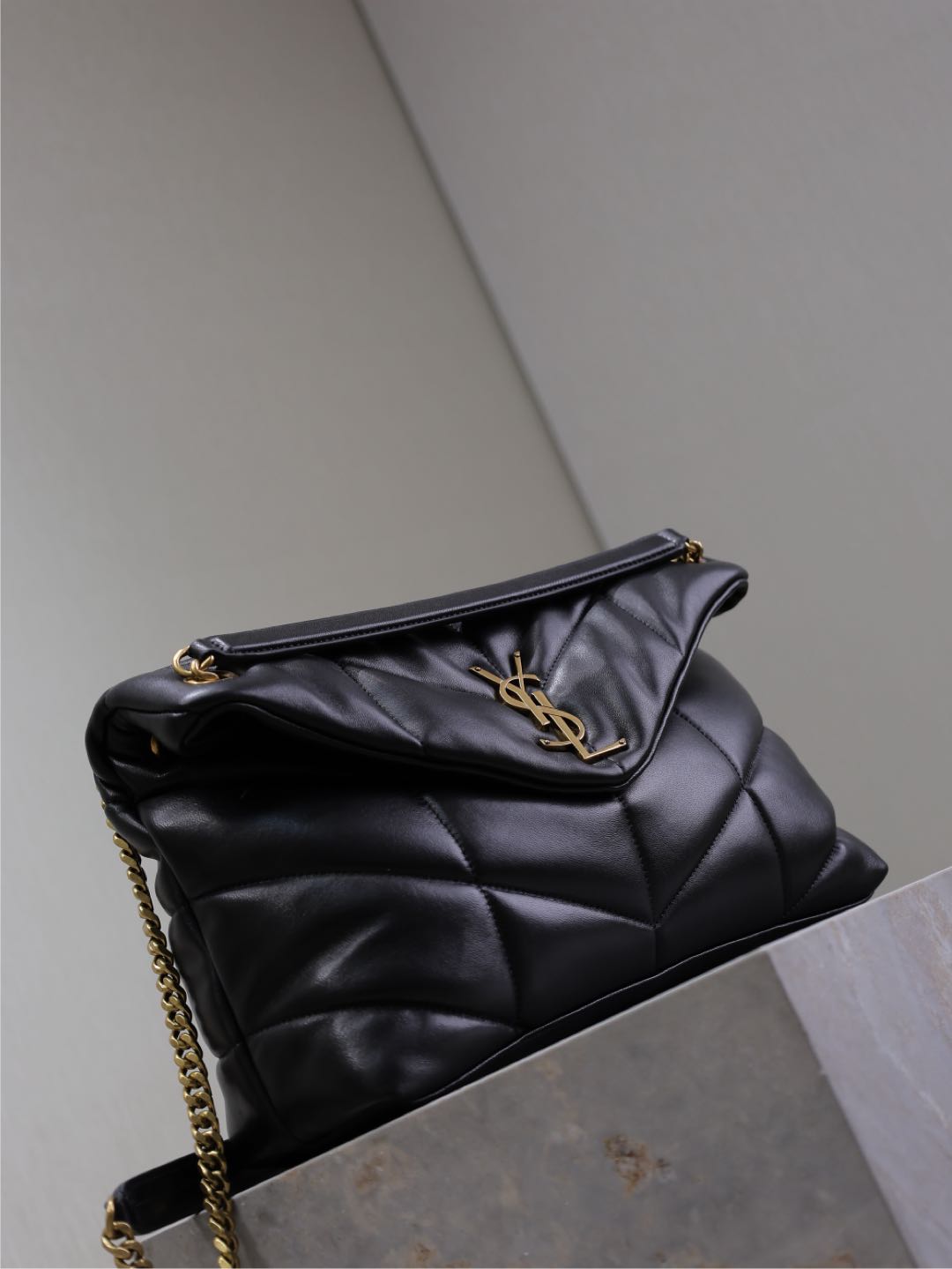 Saint Laurent 25S Loulou Puffer GM 35 in Black Calfskin Gold Hardware Bag